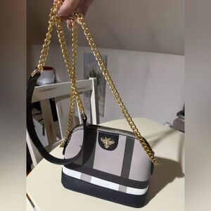 Elegant Black and Gray Women's Bag with Gold Chain